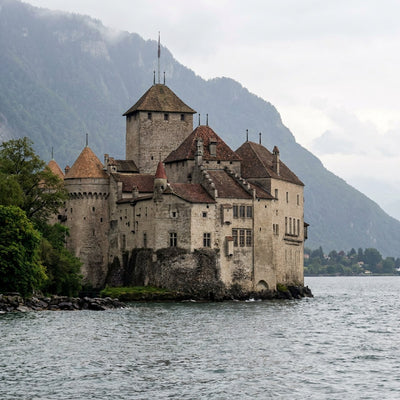 Lake Geneva wall art, Chillon Castle on the shore of Lake Geneva