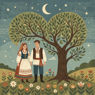 Love wall art showing a couple beneath the moon beside a heart-shaped tree