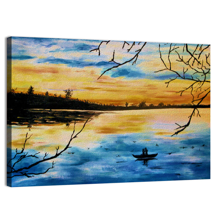Lovers in a Boat at Sunset Wall Art as a canvas print