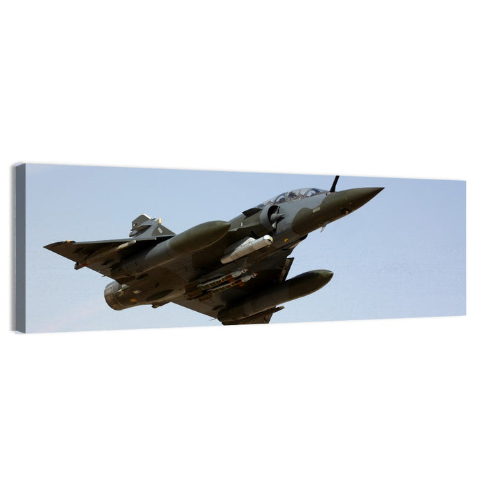 Camouflaged Fighter Jet in Flight Wall Art as a canvas print