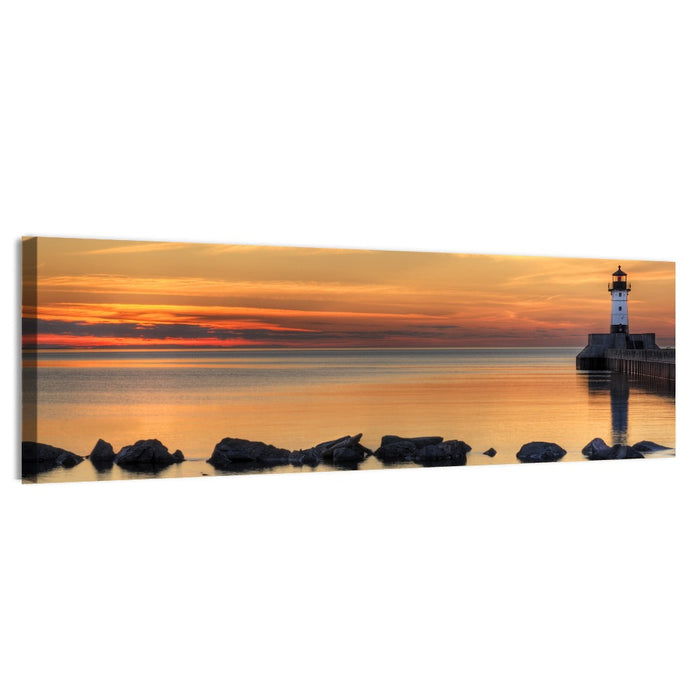 Duluth North Pier Lighthouse Sunset Wall Art as a canvas print