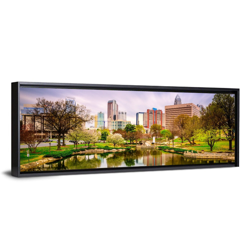 Charlotte Skyline at Marshall Park Wall Art, framed canvas, panoramic