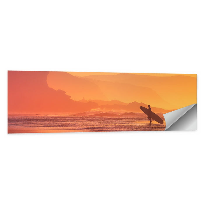 Surfer Silhouette at Golden Sunset Wall Art as a poster print