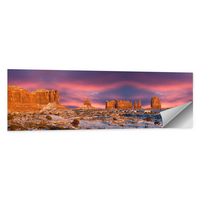 Snow-dusted Monument Valley Sunset Wall Art as a poster print