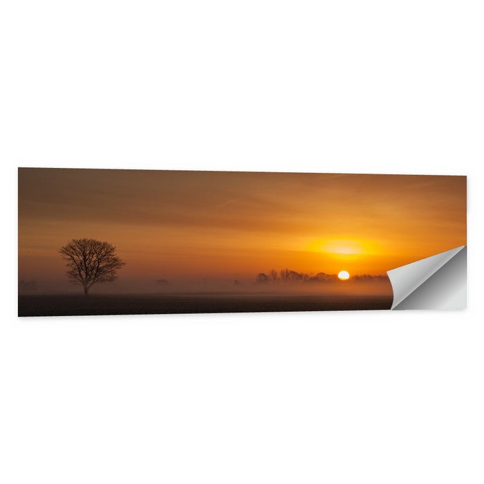 Sunrise Over Foggy Farmland Wall Art as a poster print