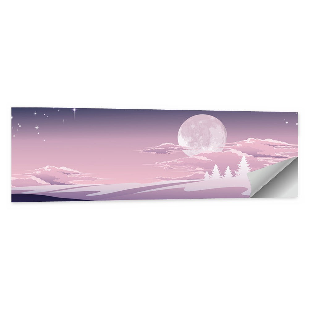 Lavender Moon Winter Landscape Wall Art, poster print, panoramic