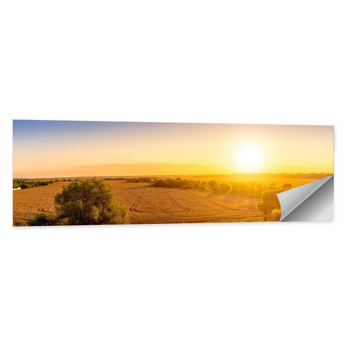 Golden Sunrise Over Wheat Field Wall Art as a poster print