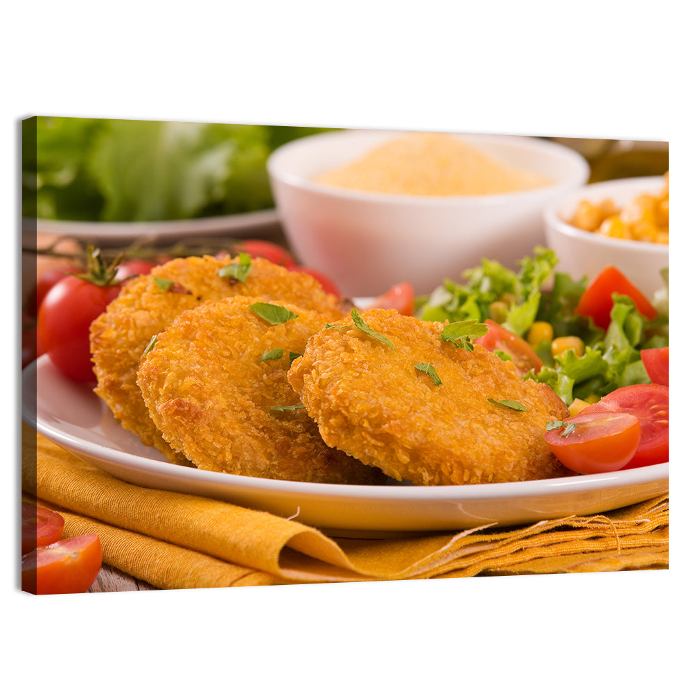 Golden Corn Cutlet Burger Wall Art, canvas print, landscape