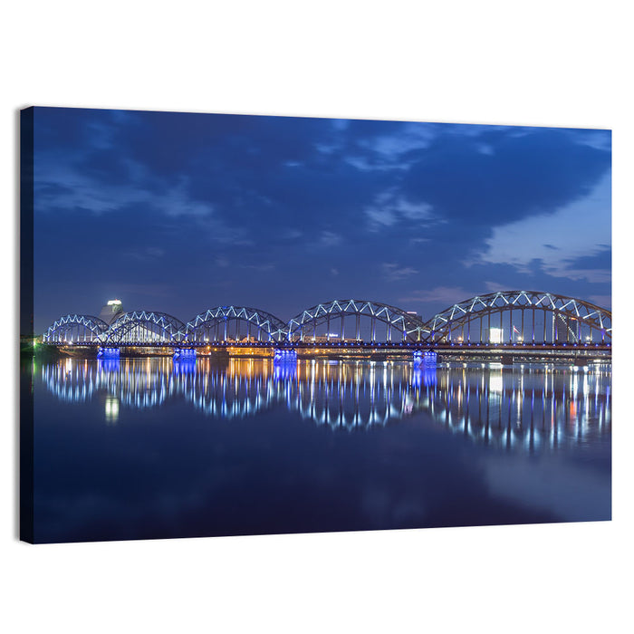 Riga Railway Bridge at Night Wall Art as a canvas print