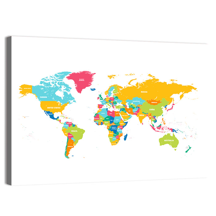 Colorful World Map Wall Art as a canvas print