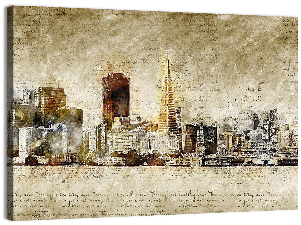 San Francisco Parchment Skyline Wall Art, canvas print, landscape