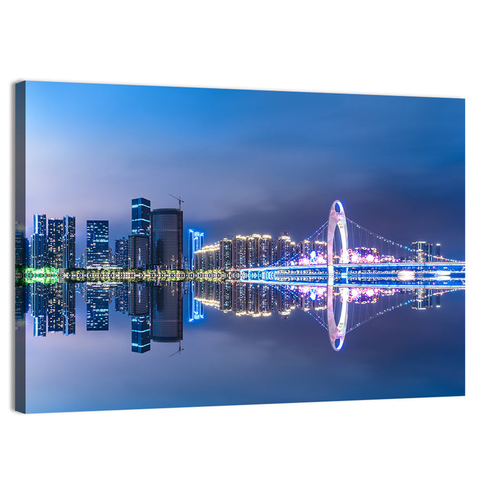 Guangzhou Skyline at Liede Bridge Wall Art as a canvas print