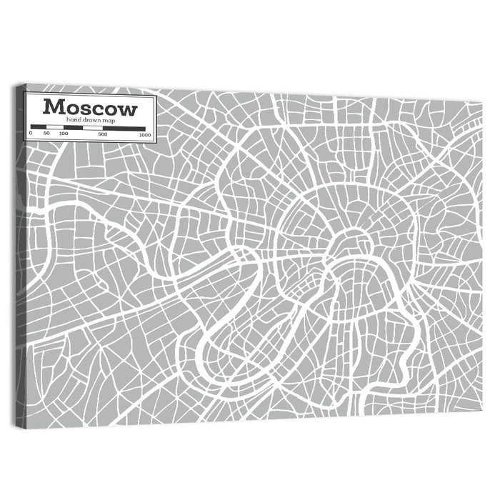 Moscow City Map Wall Art as a canvas print
