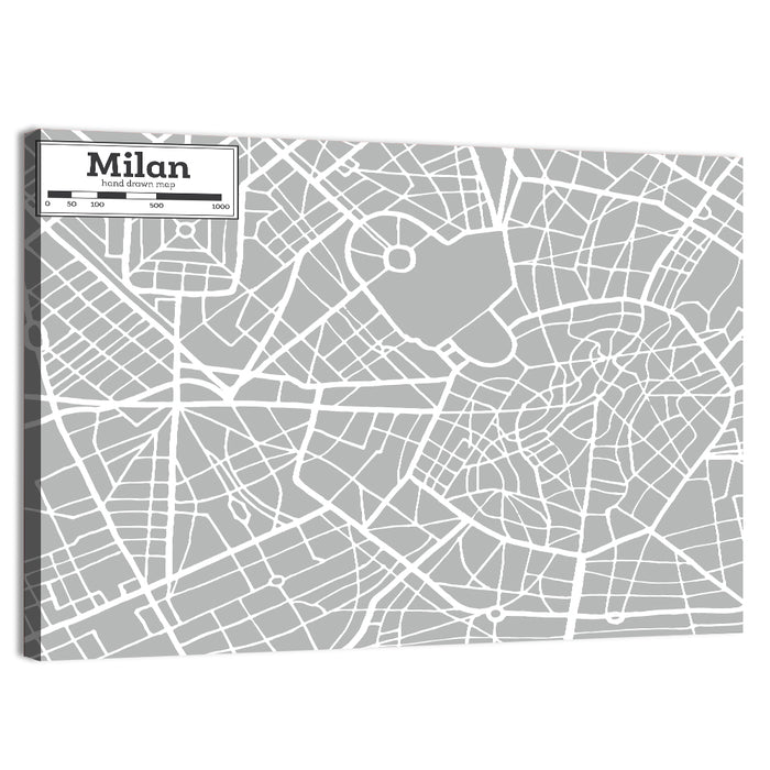 Milan City Map Wall Art as a canvas print