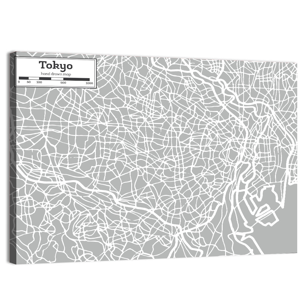 Tokyo Street Grid Map Wall Art, canvas print, landscape