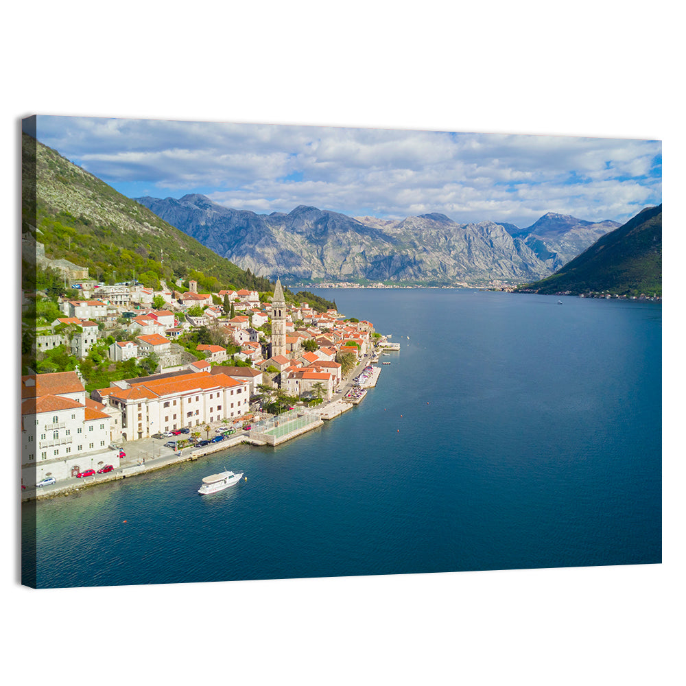 Perast Aerial Coastal View Wall Art, canvas print, landscape