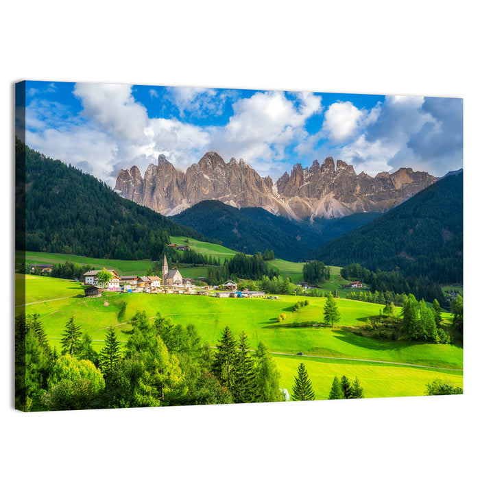 Santa Maddalena Village, Odle Peaks Wall Art as a canvas print