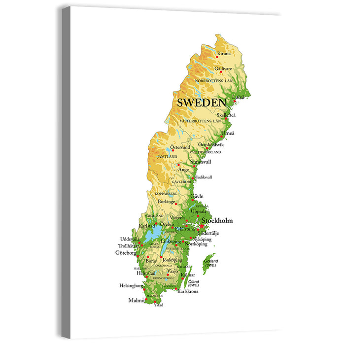 Sweden Relief Map Wall Art as a canvas print