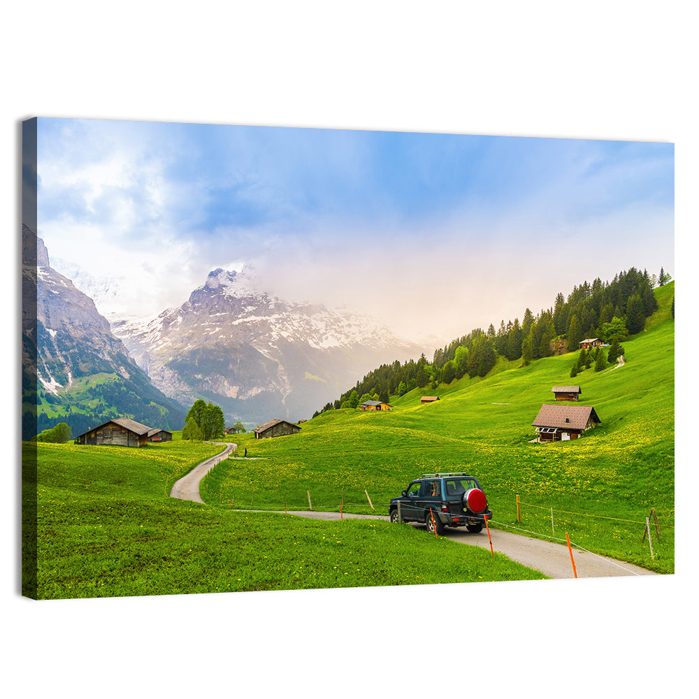 Grindelwald Alpine Village Road Wall Art, canvas print, landscape