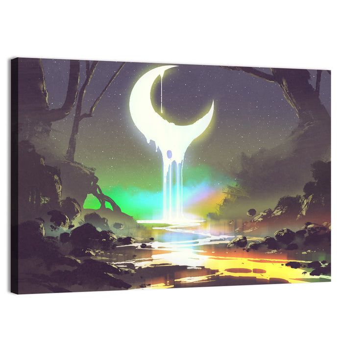 Dripping Moon Over Misty Forest Wall Art as a canvas print