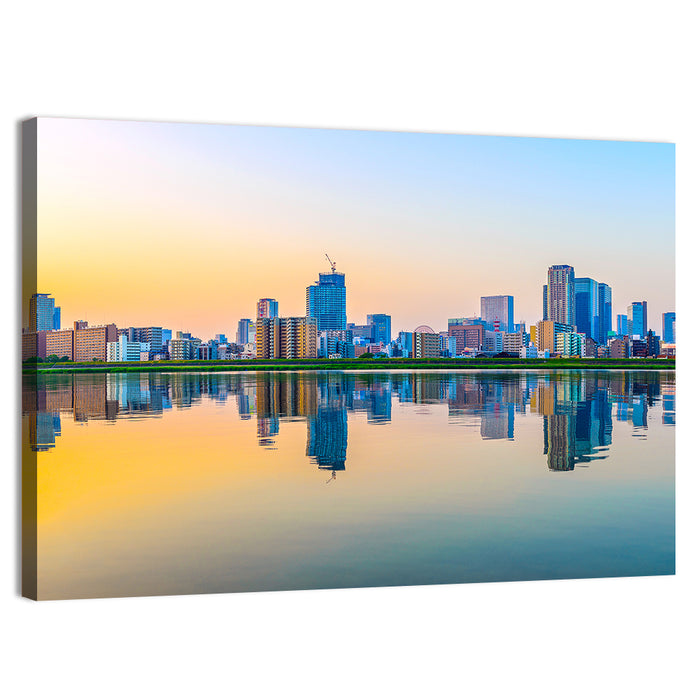 Osaka Skyline at Golden Hour Wall Art as a canvas print