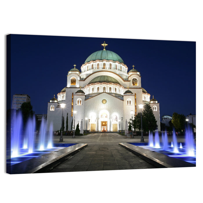 Saint Sava Cathedral at Night Wall Art as a canvas print