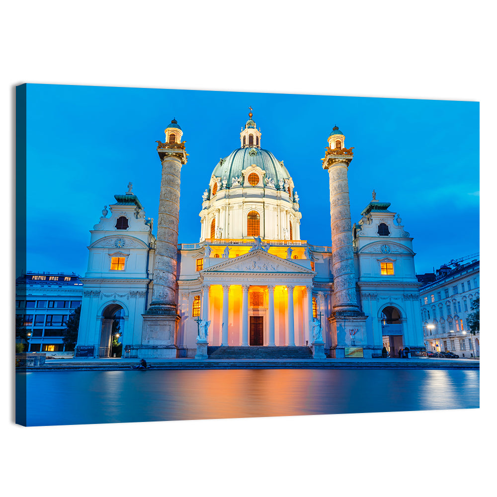 Karlskirche at Dusk Wall Art, canvas print, landscape