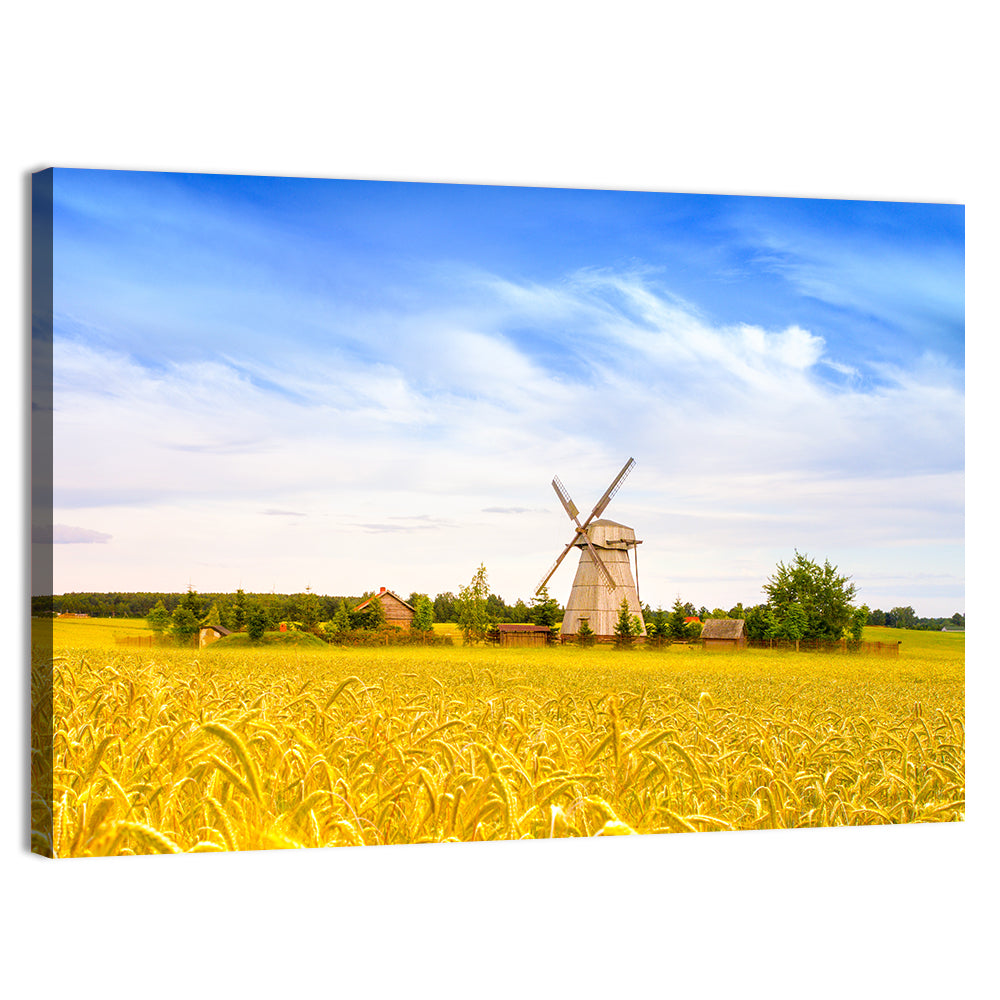 Dudutki Windmill in Golden Fields Wall Art, canvas print, landscape