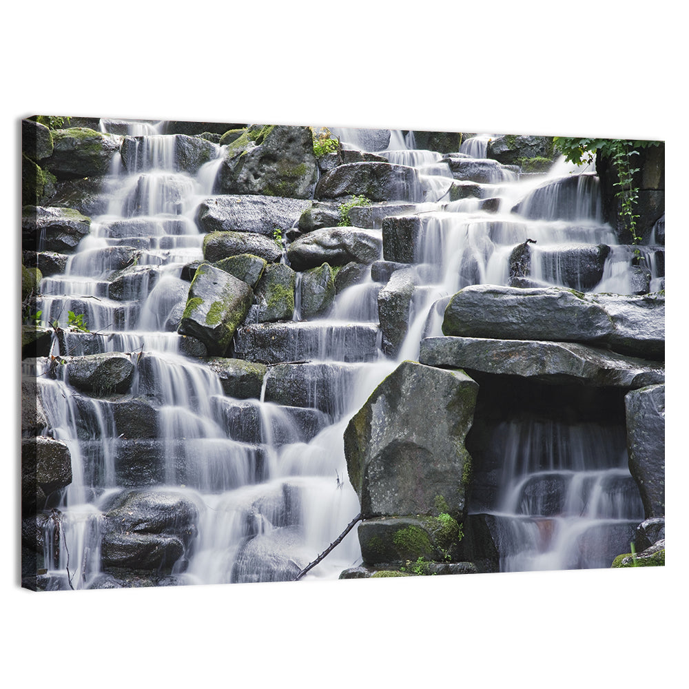 Mossy Tiered Waterfall Wall Art, canvas print, landscape
