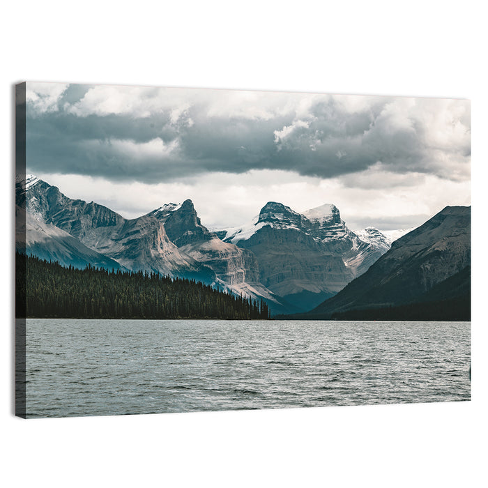Maligne Lake, Snow-capped Peaks Wall Art as a canvas print