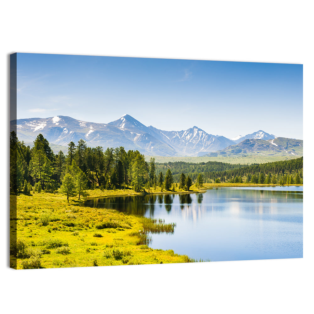 Altai Lake with Snow Capped Peaks Wall Art, canvas print, landscape