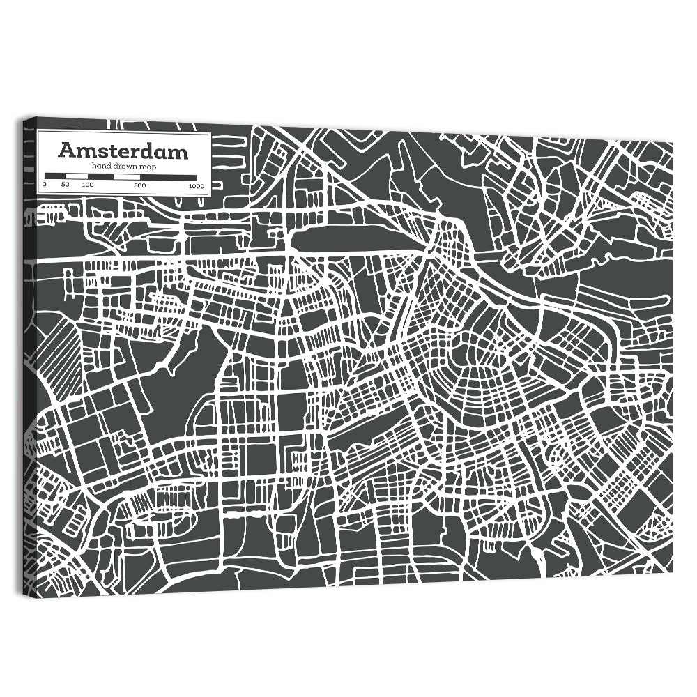 Amsterdam Canal Map Wall Art, canvas print, landscape
