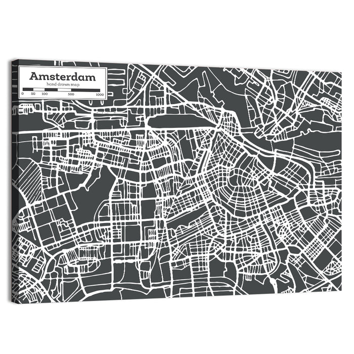 Amsterdam Canal Map Wall Art as a canvas print