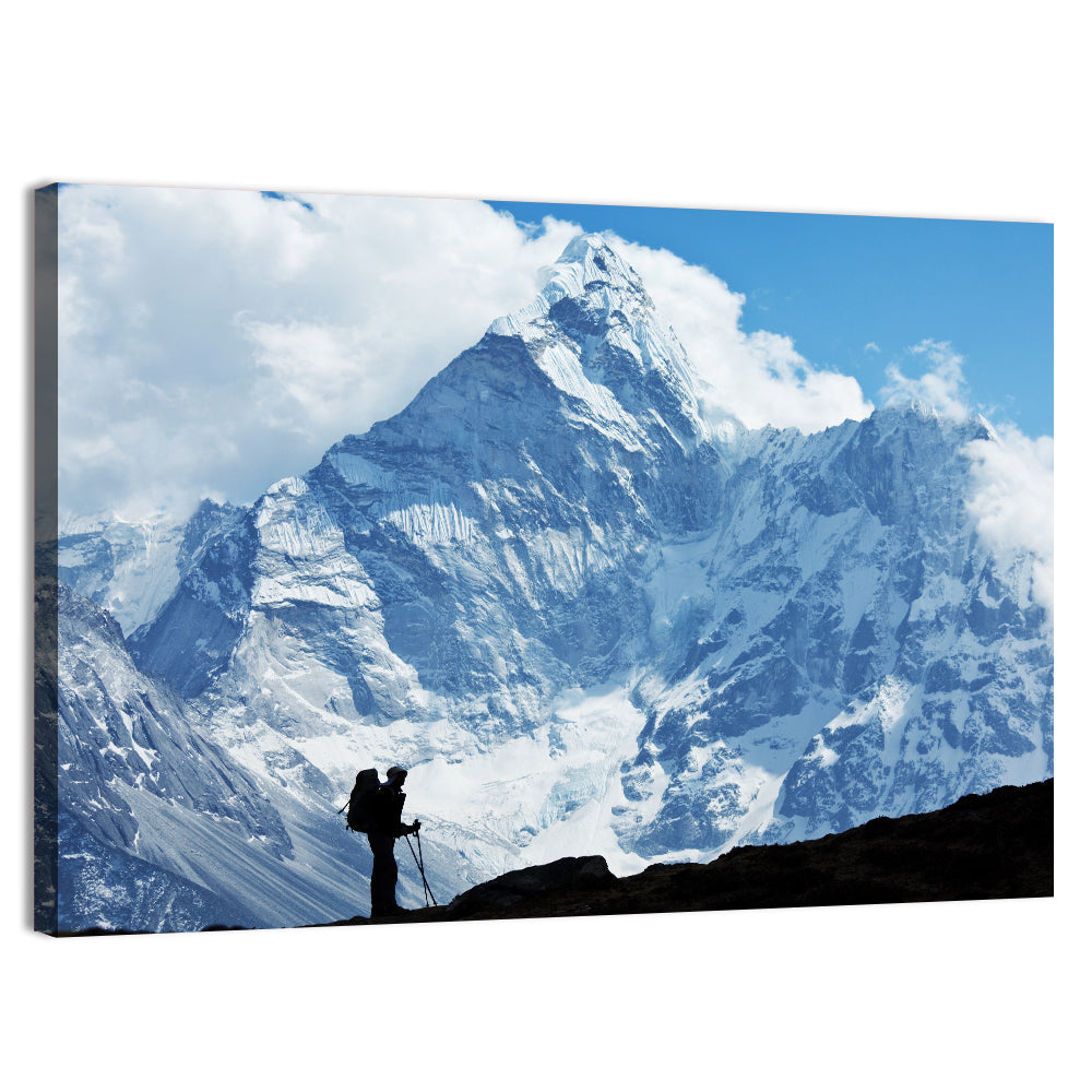 Hiker in Everest Region Wall Art, canvas print, landscape