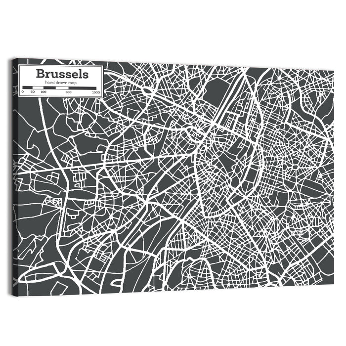 Brussels Street Grid Map Wall Art as a canvas print