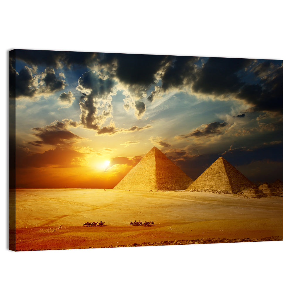Great Pyramids of Giza at Dusk Wall Art, canvas print, landscape
