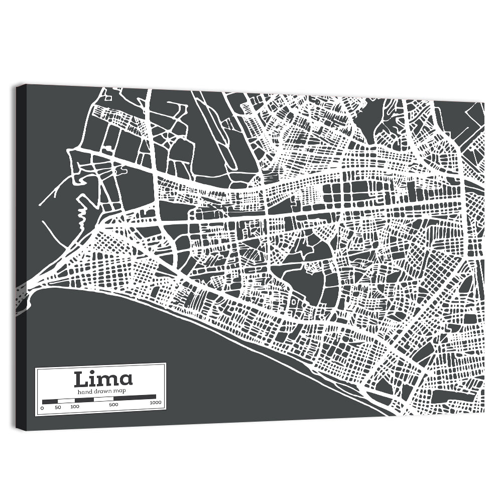 Lima Coastal City Map Wall Art, canvas print, landscape