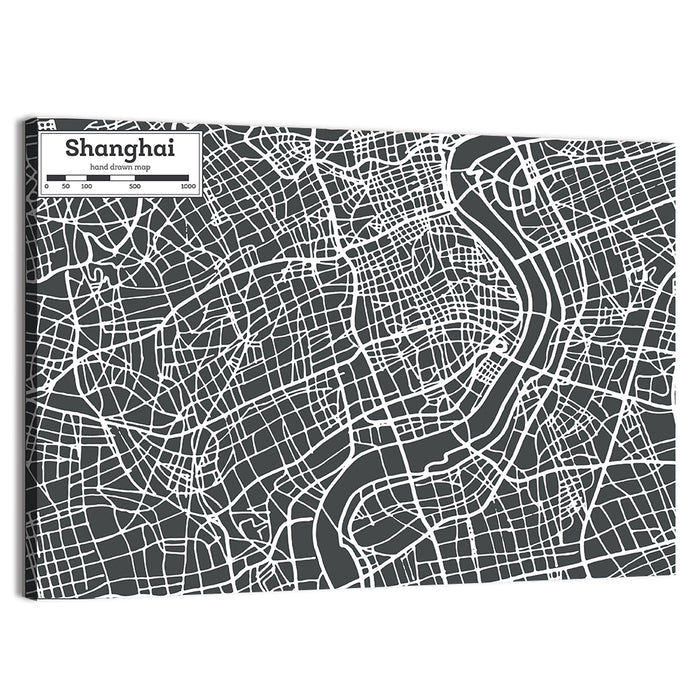 Shanghai Street Grid Map Wall Art as a canvas print