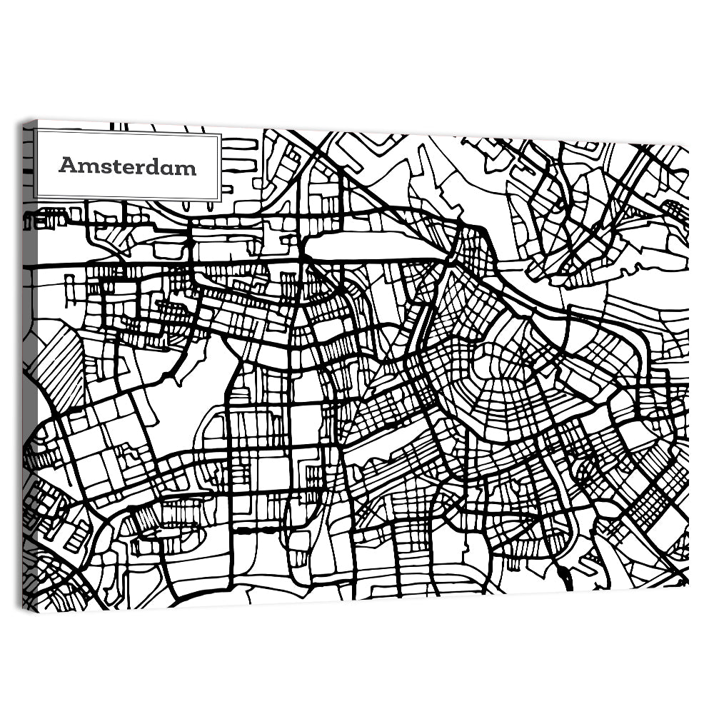 Amsterdam Canals Map Wall Art, canvas print, landscape
