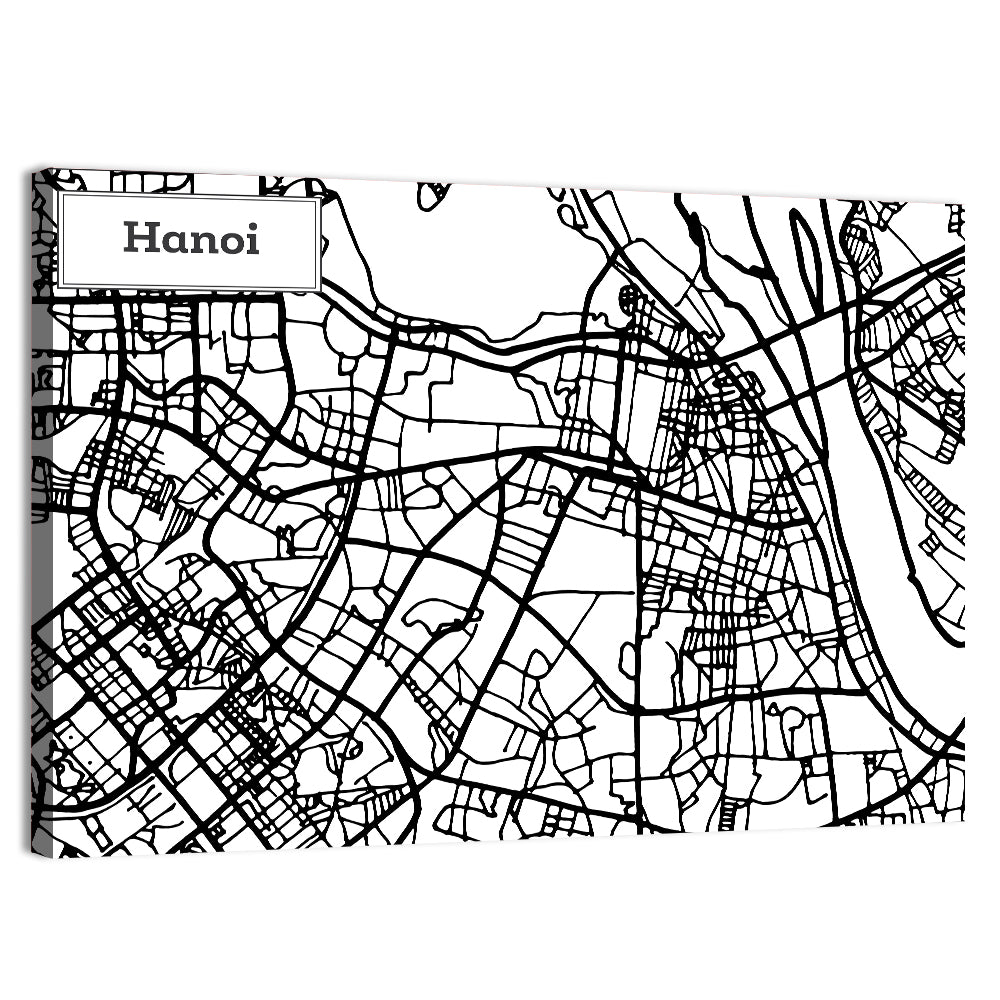 Hanoi Grid Map Wall Art, canvas print, landscape