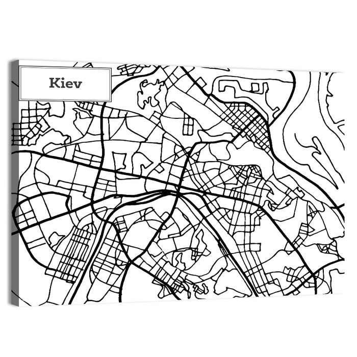 Kiev Street Grid Map Wall Art as a canvas print