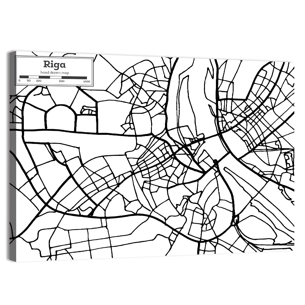 Riga City Map Wall Art, canvas print, landscape