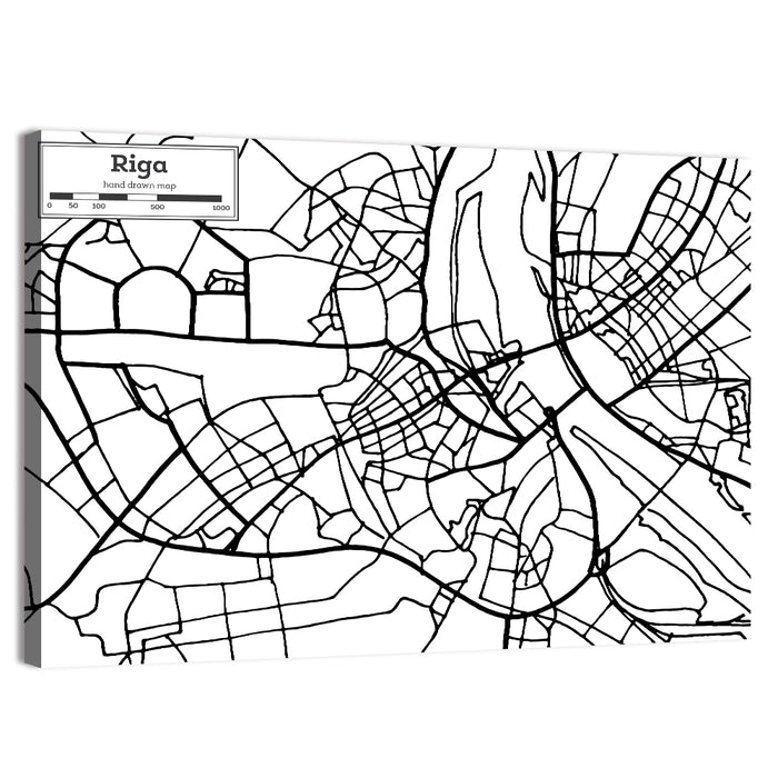 Riga City Map Wall Art as a canvas print