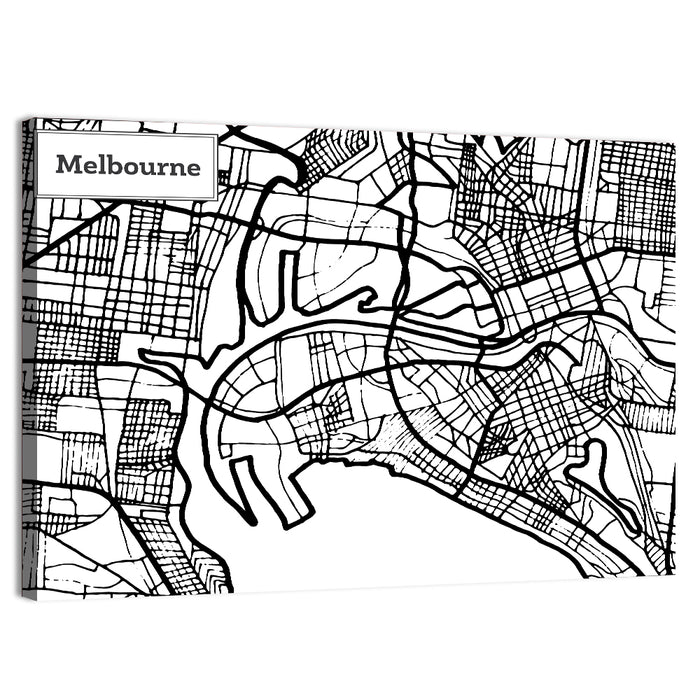 Melbourne Street Grid Map Wall Art as a canvas print
