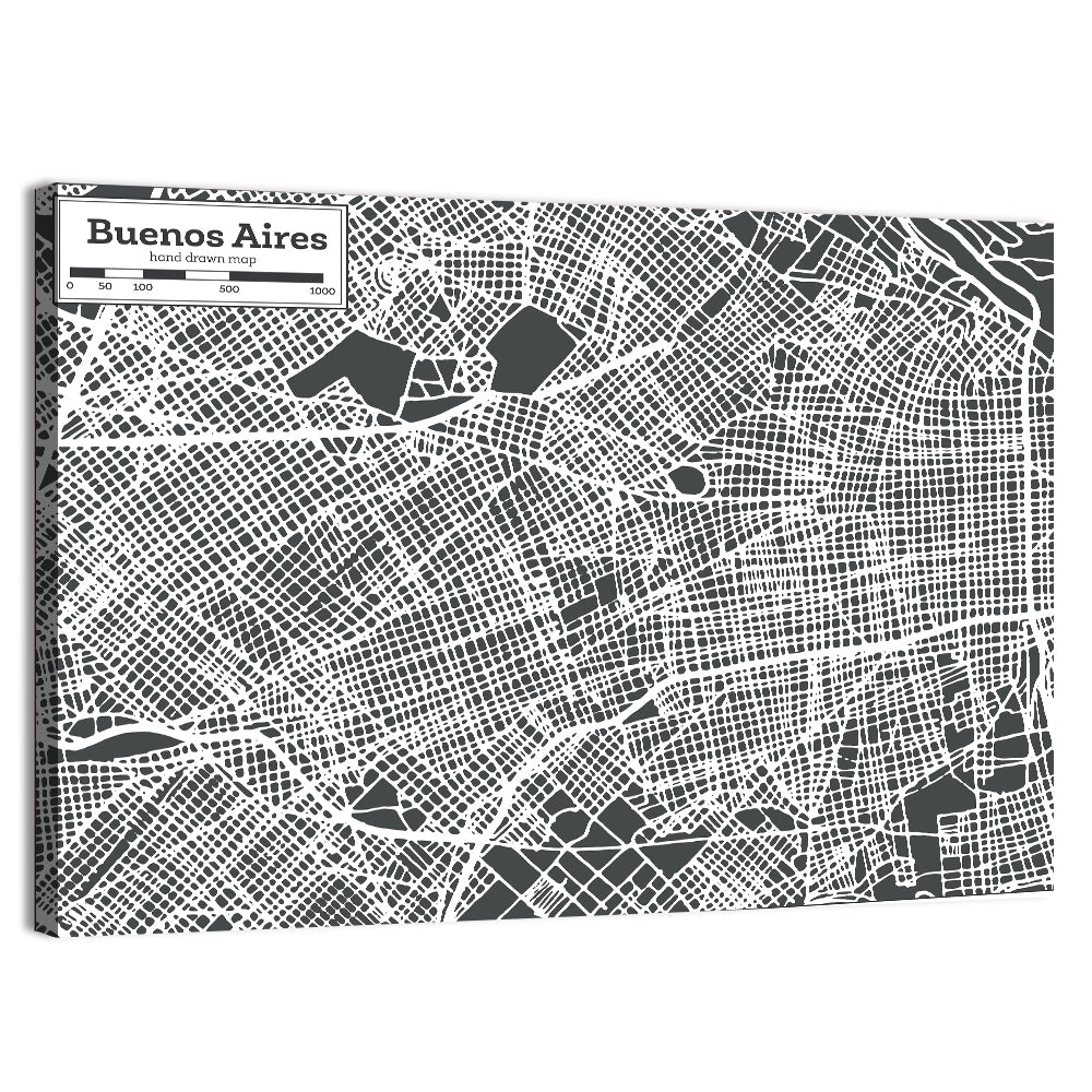 Buenos Aires Street Grid Map Wall Art, canvas print, landscape