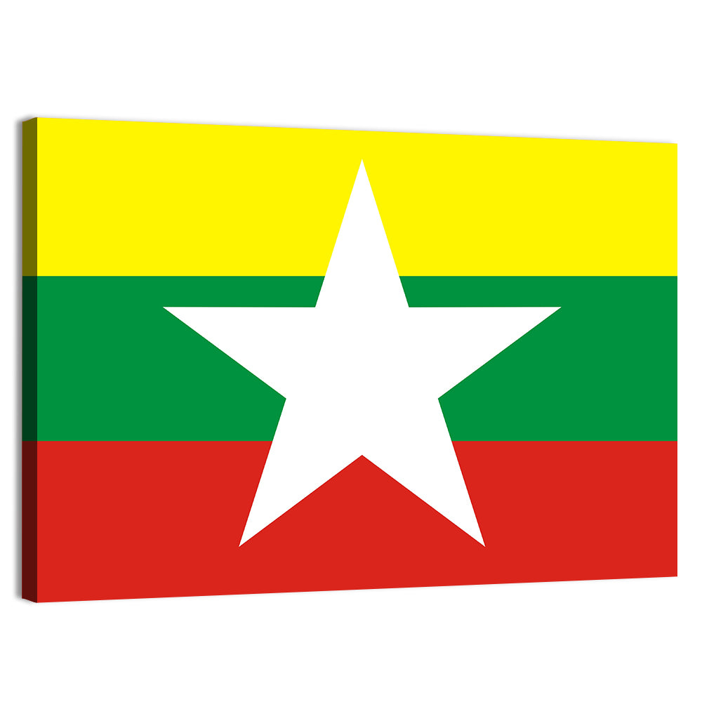 Myanmar Flag with Central Star Wall Art, canvas print, landscape