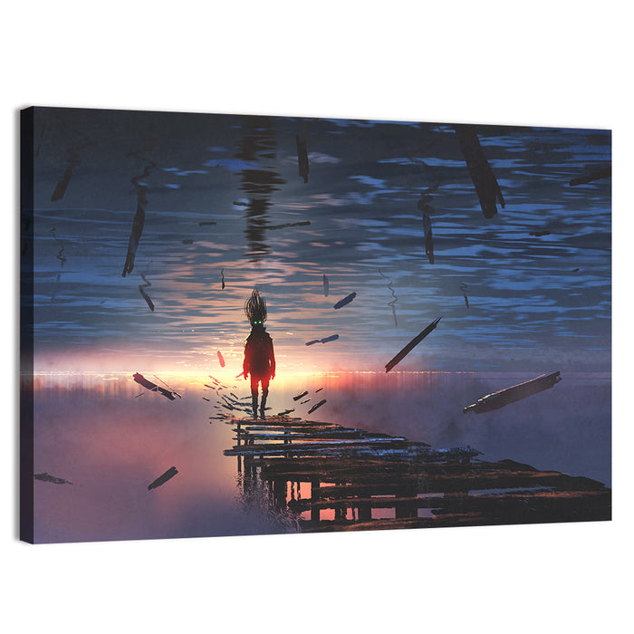 Surreal Sunset Over Mirrored Lake Wall Art as a canvas print