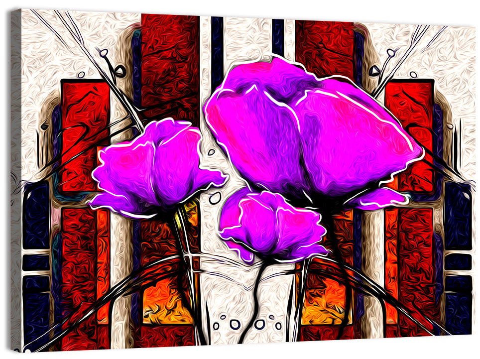 Purple Poppies Illustration Wall Art, canvas print, landscape