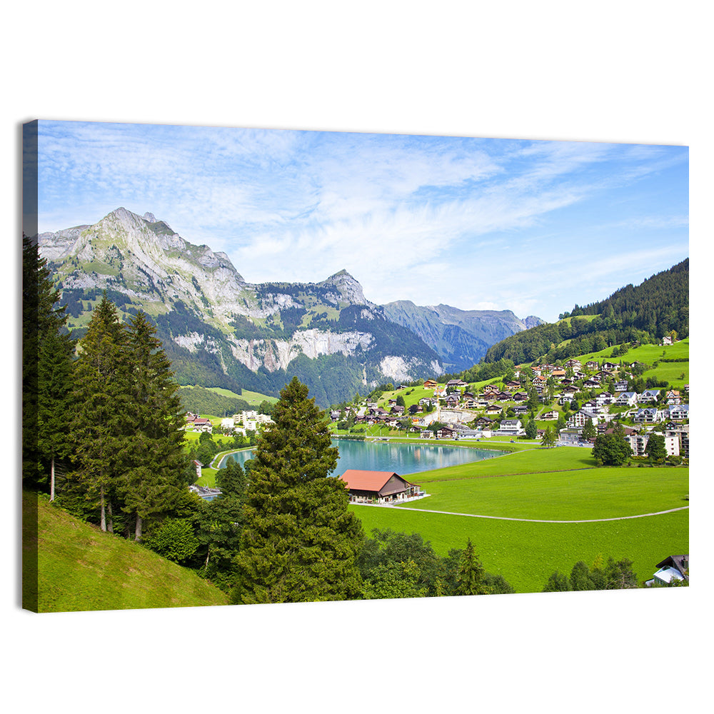 Lungern Lake Village Wall Art, canvas print, landscape