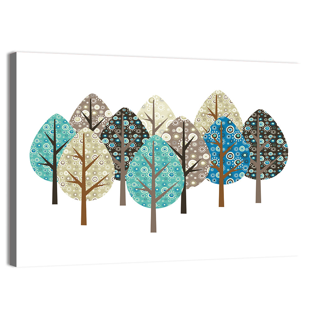 Blue Autumn Patterned Trees Wall Art, canvas print, landscape
